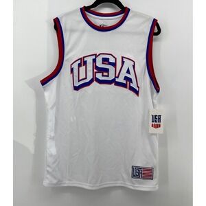 USA Basketball Jersey Tank Top Mens Medium White Red Blue Mesh Patriotic NWT